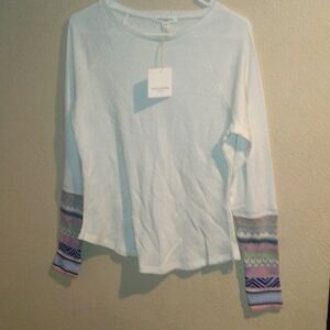 NWT Waffle Knit Top with Detailed Sweater Sleeves Beach Lunch Lounge M